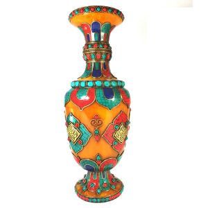 Imitation Amber Flower Vase with Stone and Metal Setting 