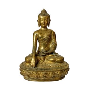 Nepali Statue Of Shakyamuni Buddha, Copper Gold Plated , Antique Finishing