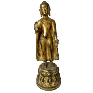 Nepali Statue Of Dipankara Buddha, Copper Gold Plated , Antique Finishing 