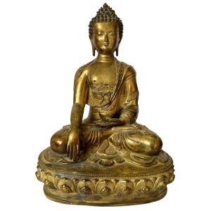 Nepali Statue Of Shakyamuni Buddha, Copper Gold Plated , Antique Finishing 