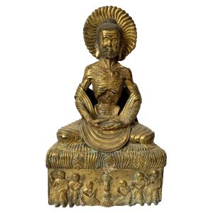 Nepali Statue Of Fasting Buddha, Copper Gold Plated , Antique Finishing