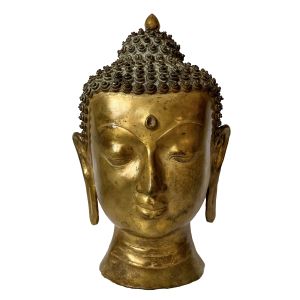 Nepali Statue Of Buddha Head, Copper Gold Plated , Antique Finishing 