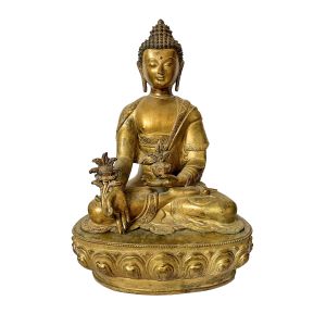 Nepali Statue Of Medicine Buddha, Copper Gold Plated , Antique Finishing 