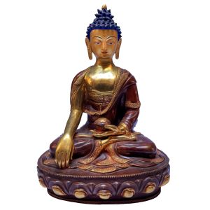 Nepali Statue Of Shakyamuni Buddha, Partly Gold Plated , Painted Face 