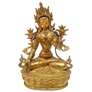 Nepali Statue Of White Tara, Full Fire Gold Plated