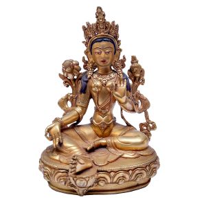 Nepali Statue Of Green Tara, Copper Gold Plated 
