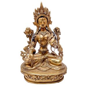 Nepali Statue Of White Tara, Copper Gold Plated 