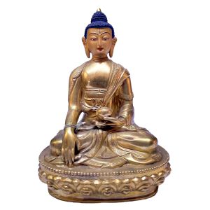 Nepali Statue Of Shakyamuni Buddha, Copper Gold Plated 