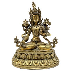  Old Stock , Nepali Statue Of White Tara, Full Gold Plated , on Double Lotus Base