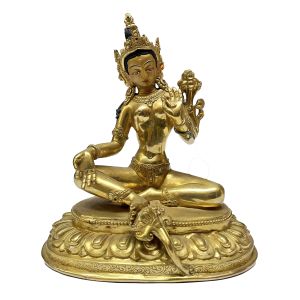  Old Stock , Nepali Statue Of Arya Green Tara, Full Gold Plated , Newari Style 