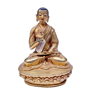 Nepali Statue Of Tson Kapa Disciple, Copper Gold Plated 