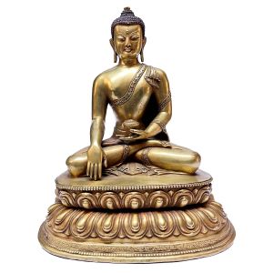 Nepali Statue Of Shakyamuni Buddha, Partly Gold Plated 