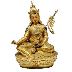Nepali Statue Of Guru Padmasambhava, Full Gold Plated , Painted Face