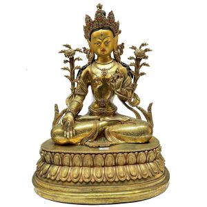HQ , Nepali Statue Of White Tara, Full Gold Plated , Painted Face
