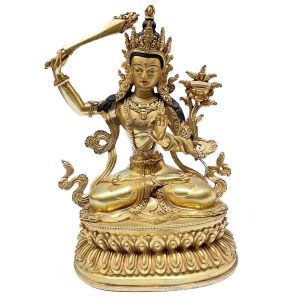 Nepali Statue Of Manjushree, Full Gold Plated 