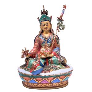 Nepali Statue Of Guru Padmasambhava, Partly Gold Plated, Painted Face 