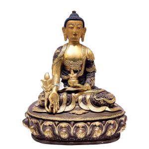  Old Stock , Nepali Statue Of Medicine Buddha , Partly Gold Plated, Painted Face , Deep Carving