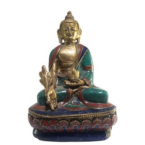 Statue of Medicine Buddha with Real Stone Setting