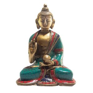 Statue of Amoghasiddhi Buddha with Real Stone Setting