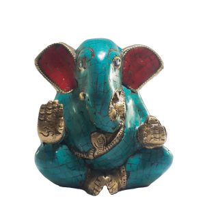 Statue of Ganesh with Real Stone Setting 
