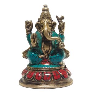 Statue of Ganesh with Real Stone Setting 