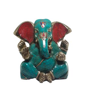 Statue of Ganesh with Real Stone Setting 