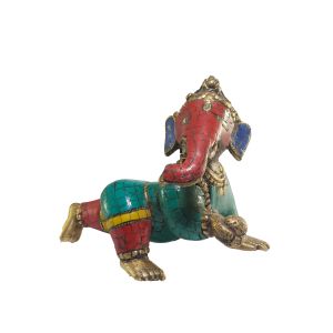 Statue of Ganesh with Real Stone Setting 