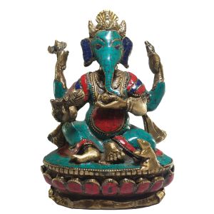 Statue of Ganesh with Real Stone Setting 