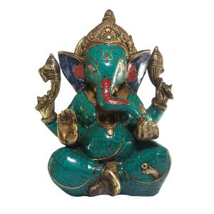 Statue of Ganesh with Real Stone Setting 