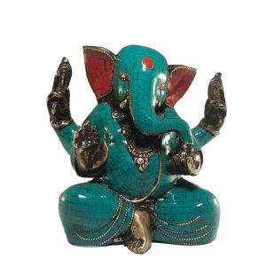 Statue of Ganesh with Real Stone Setting 