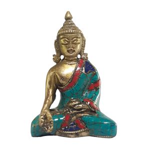Statue of Ratnasambhava Buddha with Real Stone Setting 