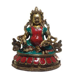 Statue of Red Jambala with Real Stone Setting 