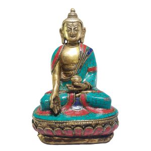 Statue of Ratnasambhava Buddha with Real Stone Setting 