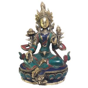 Statue of Green Tara with Real Stone Setting , Better work