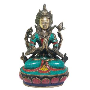 Statue of Chenrezig with Real Stone Setting