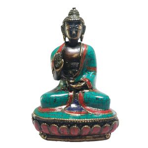 Statue of Amoghassiddhi Buddha with Real Stone Setting 