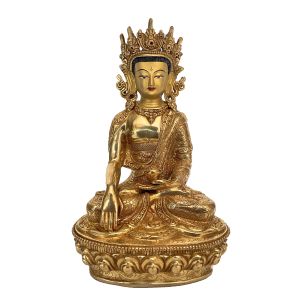 Handmade Nepali Statue Of Crown Buddha, Full Gold Plated