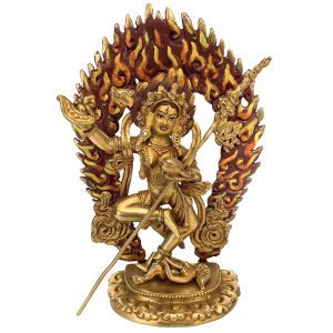 Handmade Nepali Statue Of Akash Yogini, Full Gold Plated 