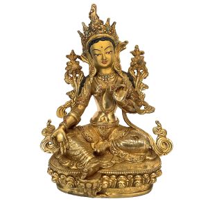 Handmade Nepali Statue Of Green Tara, Full Gold Plated 