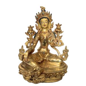 Handmade Nepali Statue Of Green Tara, Full Gold Plated 