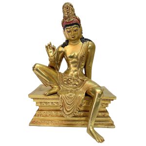 Nepali Handmade Statue Of Bodhisattva, Fire Gold Plated 