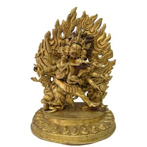 Nepali Handmade Statue Of Hayagriva Shakti, Fire Gold Plated 
