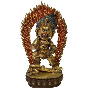 Nepali Handmade Statue Of Black Jambala, Partly Gold Plated 