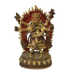 Nepali Handmade Statue Of White Mahakala, Partly Gold Plated 