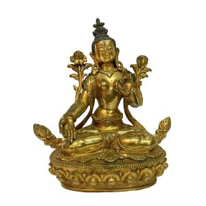 Nepali Handmade Statue Of White Tara, Full Fire Gold Plated 