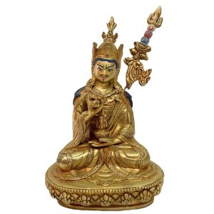 Nepali Handmade Statue Of Padmasambhava, Full Fire Gold Plated 