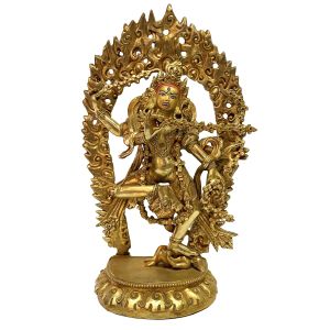 Nepali Handmade Statue Of Kurukulla Yogini, Full Fire Gold Plated 