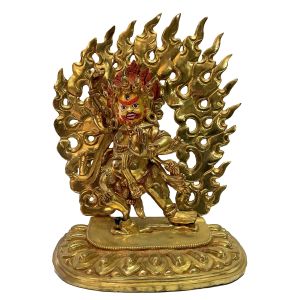 Nepali Handmade Statue Of Vajrapani , Full Gold Plated, Painted Face 