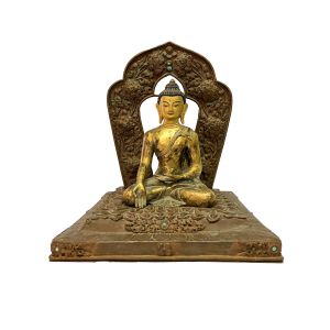  40+ Year Handmade Statue Of Ratnasambhava Buddha, Copper Gold Plated 