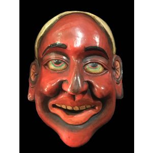 Handmade Wooden Mask Of Joker, Painted Red